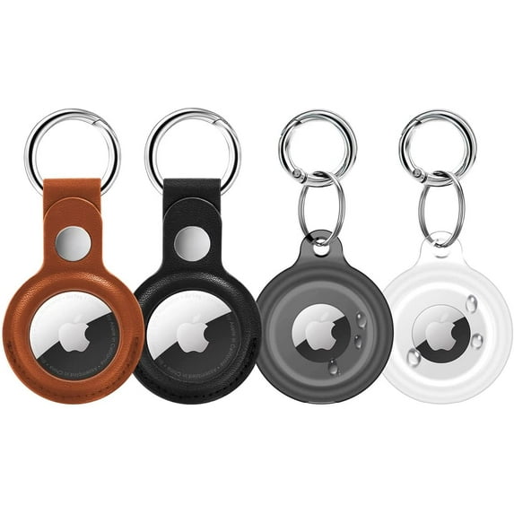 [4 Pack] Air Tag Keychain for Airtags Holder,Vnnink Protective Leather Tracker Case with Loop Key Ring for Apple AirTags,Airtag Cover for Wallet,Luggage,Cat,Dog,Pets(Multi-Color)