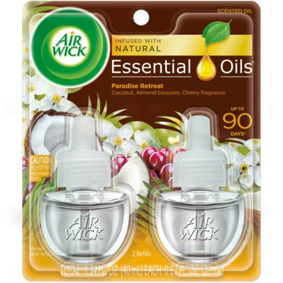 4 Pack - Air Wick Scented Oil Twin Refill Life Scents Paradise Retreat (Coconut/Almond Blossom/Cherry) 2 ea