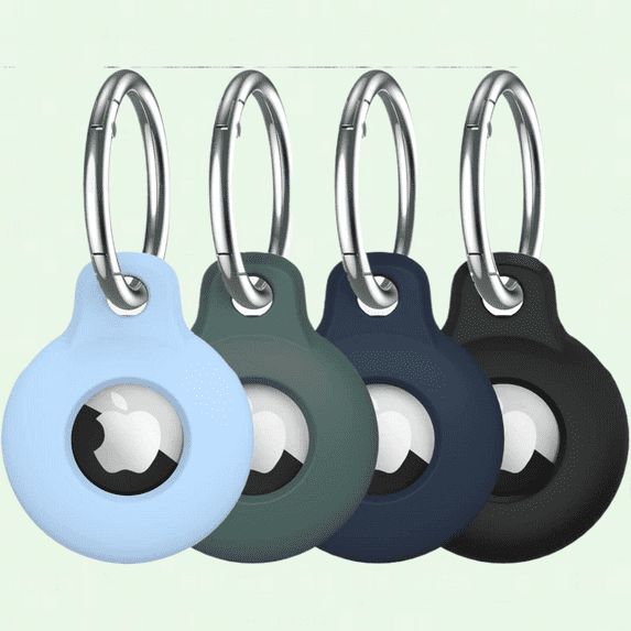 4 Pack AirTag Holder with Keychain, Multi-Color Silicone Protective Case for Wallet, Dog Collar, Luggage, Keys