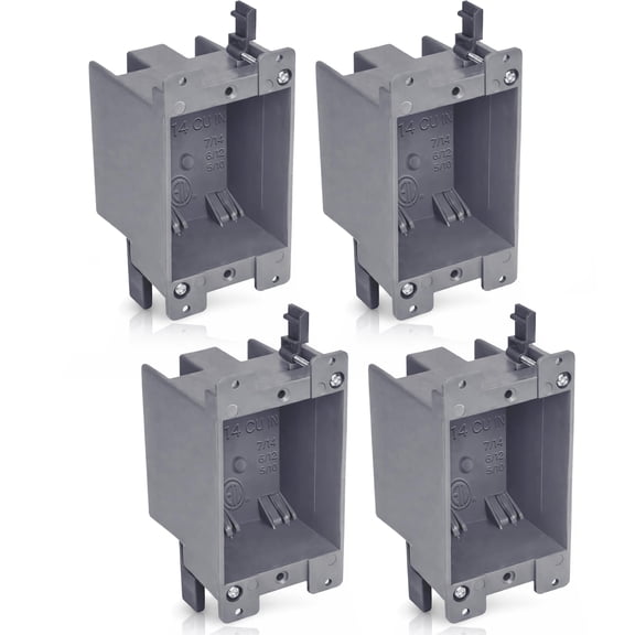 4 Pack Airmont Products 14 in. Old Work Electrical Box, 1-Gang 14 Cu in Non-Metallic PVC Outlet Box for Drywall, Remodel Electrical Box with Built-in NM Cable Clamps, Grey PVC Old Work Outlet Box