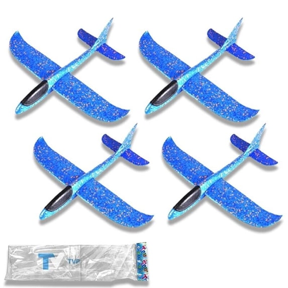 4 Pack Airplane Toys, 19" Large Throwing Foam Plane, 2 Flight Mode Foam Gliders, Birthday Gifts for Kids 3 4 5 6 7 8 9 10 11 12 Year Old Boys Kids Girls, Outdoor Yard Family Game Toys (Blue Plane)
