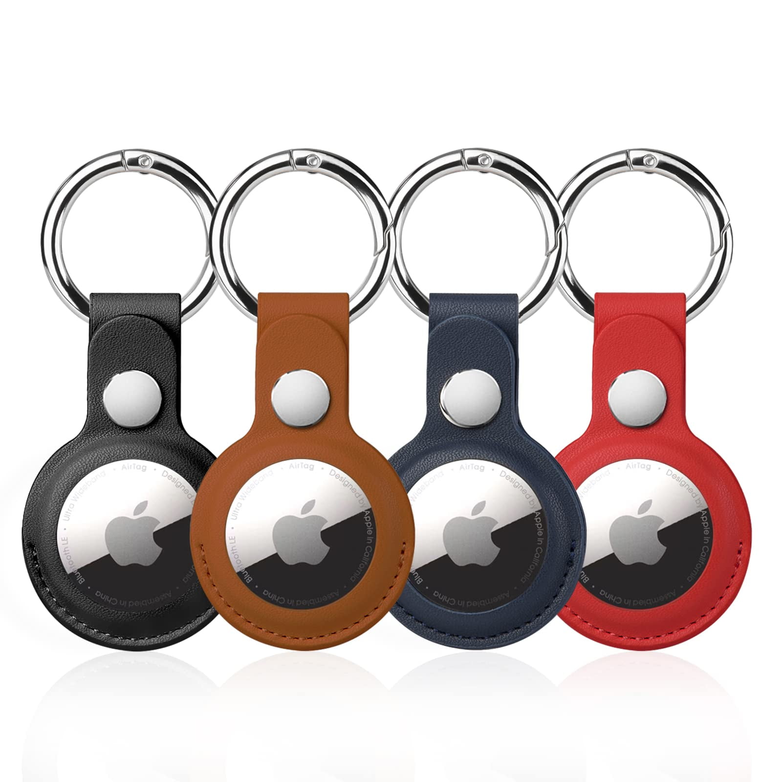 4 Pack Airtag Holder Keychain for Apple, PU Leather Case, Metal