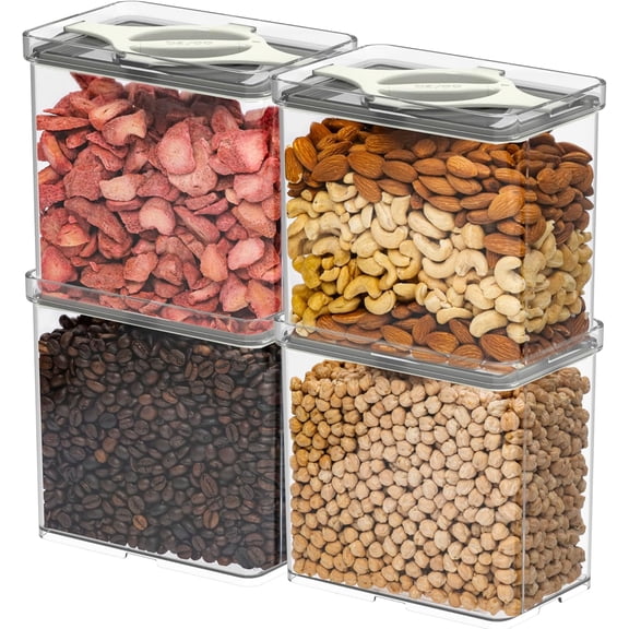 4-Pack Airtight Pantry Containers, 1.9 QT / 1.8 L Clear Food Storage Jars with Leakproof Twist-Lock Lids, Detachable Lid for Easy Cleaning, Cereal, Pasta, Rice, Oats, Snack Storage Sand