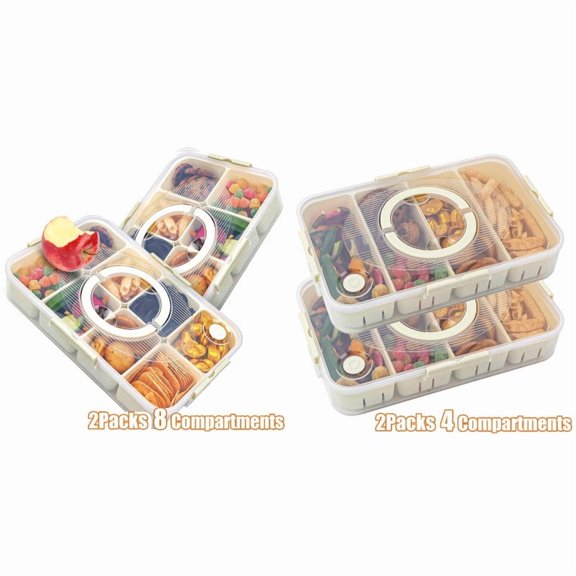 4-Pack Airtight Snackle Box Containers - Dishwasher Safe, Divided Serving Tray with Lid & Handle, Portable Snack Platters for Candy/Fruits, Charcuterie Organizer for Picnic
