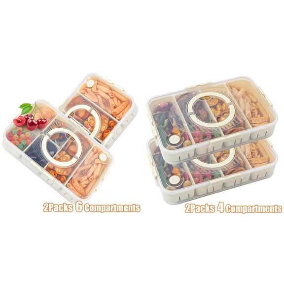 4-Pack Airtight Snackle Box Containers - Dishwasher Safe, Divided Serving Tray with Lid & Handle, Portable Snack Platters for Candy/Fruits, Charcuterie Organizer for Picnic