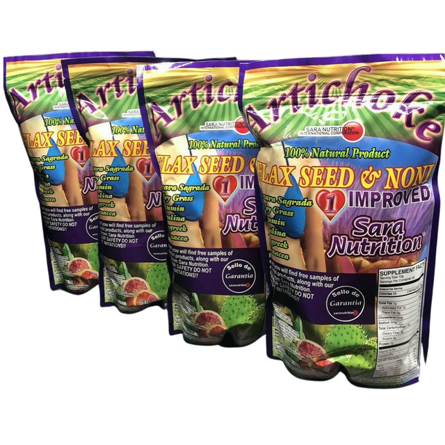 Sara Nutrition 4 Pack Super Alcachofa Linaza Noni Flax Seed Colon