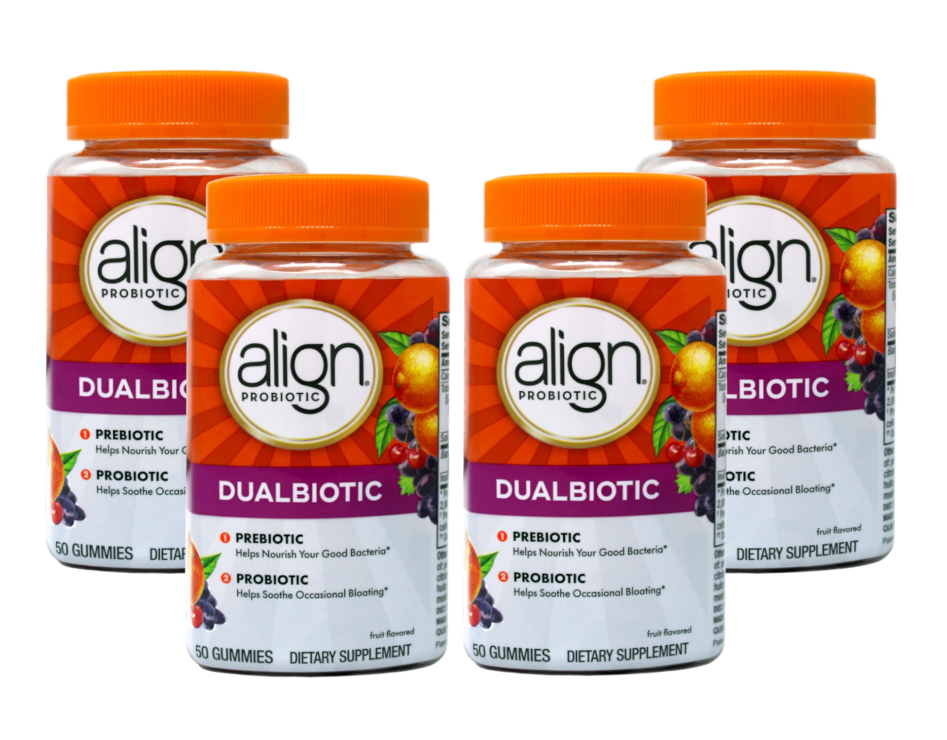 4 Pack - Align Digestive Health Prebiotic + Probiotic Gummies Fruit ...