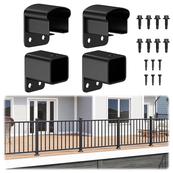 4 Pack Aluminum Porch and Deck Railing Kit Bracket Connector, Fixed Railing Bracket, Black Textured AAMA 2604 Powder-Coat Finish Modular Railing System for Outdoor Decks, Porches & Balconies