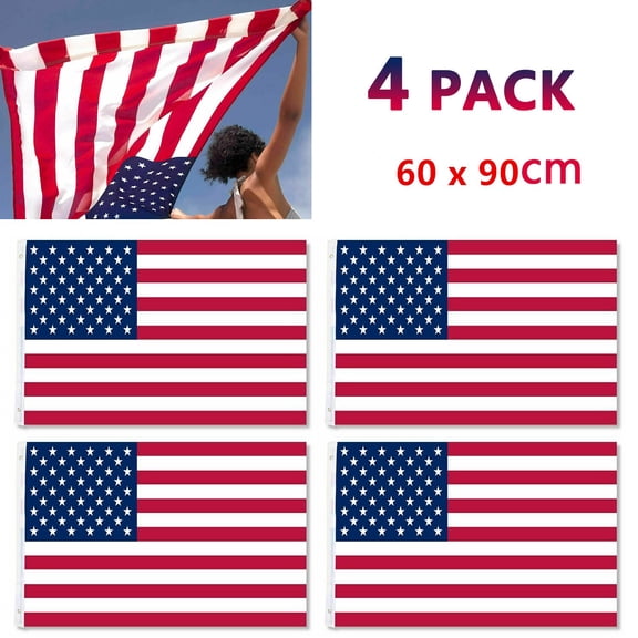 4-Pack American Flag 2x3 Ft Patriotic Decorations U.S. Flag for Outside, Durable American Flag, UV Fade Resistant, Polyester USA Flags With Brass Grommets, High Wind All Weather for Indoor/Outdoor