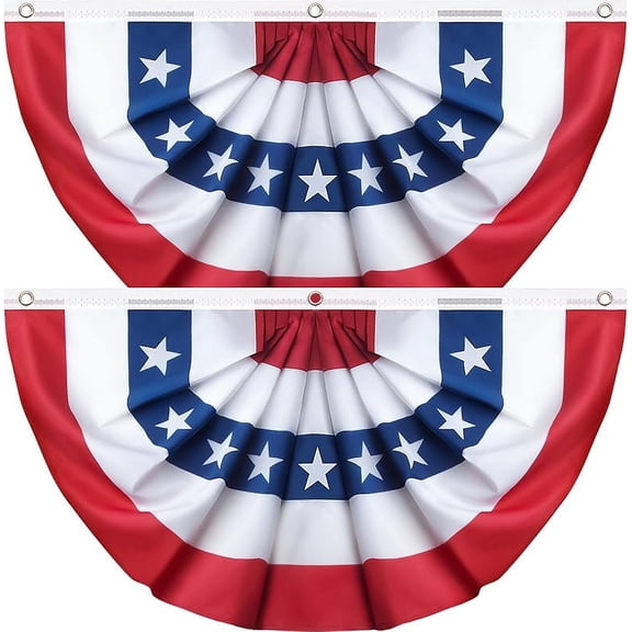 2x4 Ft American Bunting Flags for Outside, 4th of July Outdoor Decorations Patriotic Banner, Pleated Half Fan Flag Swag for Porch, Eaves (Set of 4)