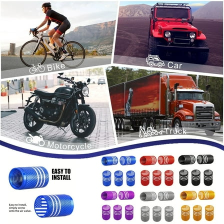 4-Pack American Flag Tire Valve Caps – Red Aluminum Alloy, Universal Fit for Car, Truck, Motorcycle & Bike Wheels – Airtight Seal, Rust Resistant, Stylish & Easy to Install