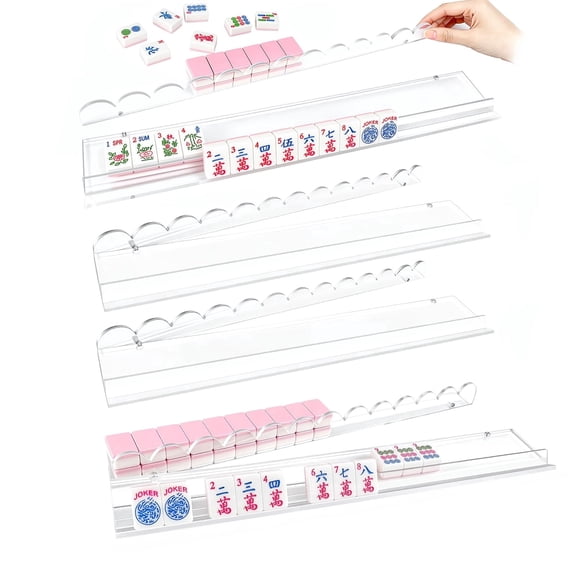 TTZZYSAH Mahjong Racks With Pushers Scalloped Design Premium Thickened Acrylic Integrated One-Piece Design 4 Pack