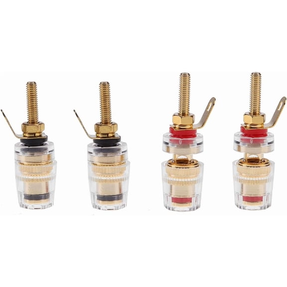 4 Pack Amplifier Terminal Connectors Insulated Binding Post Ends 5-Way Gold Plated 4mm Banana Female Socket Jack Plug Long Thread M4 Screw Connector Transparent Shell for DIY Speaker Sound Box