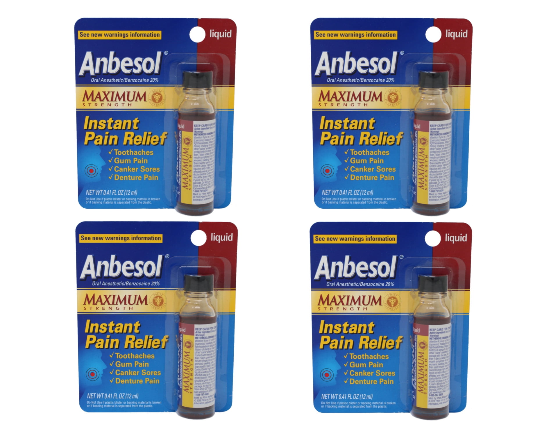 4 Pack - Anbesol Liquid Maximum Strength 0.41oz Each