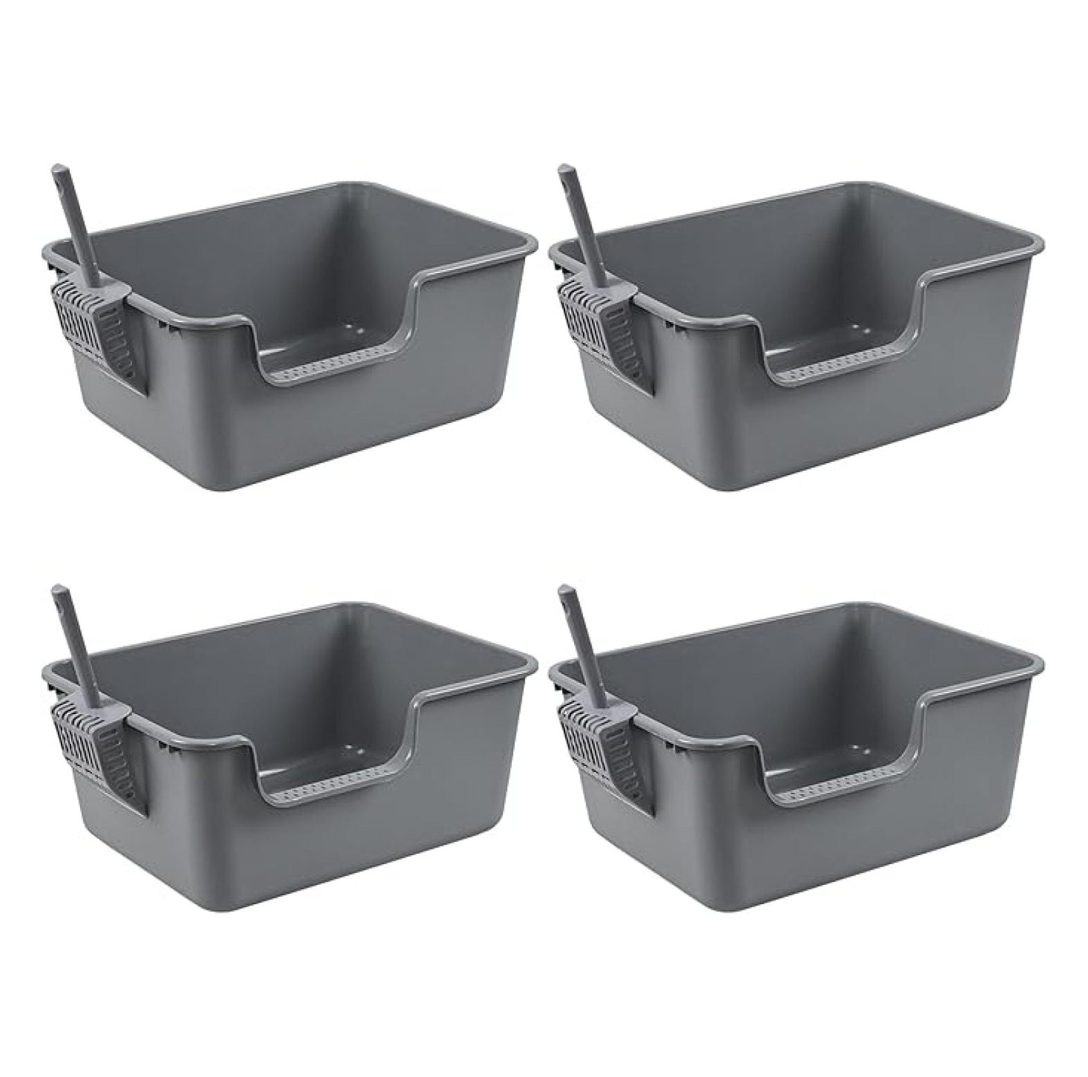 4-Pack Anti-Splashing Kitty Litter Box with , Plastic Open High Sided Cat Litter Box, Gray