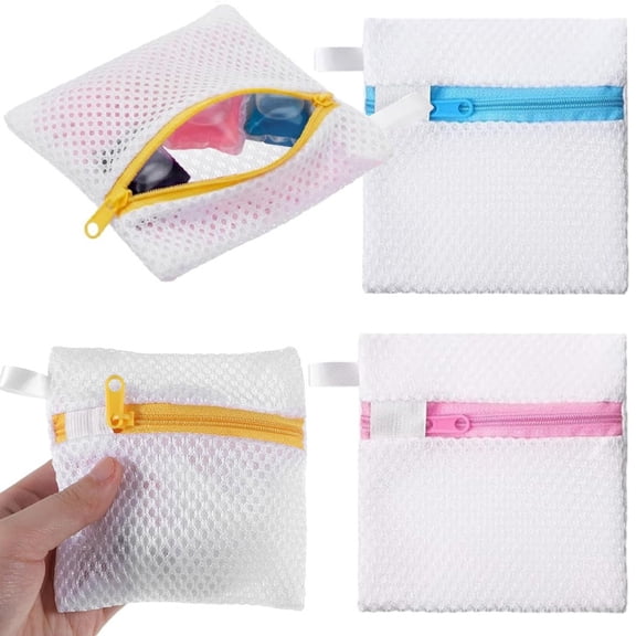 4 Pack Anti-Sticking Mesh Laundry Pod Bags, Foldable Polyester Laundry Bags for Scent Beads, Portable Travel Laundry Organizer Pouches