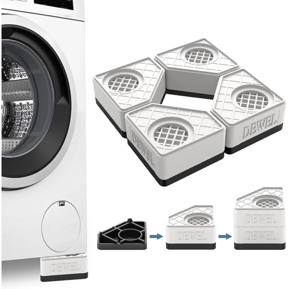 4 Pack Anti Vibration Pads for Washing Machine Support, Pedestal for Washer and Dryer with 1100 lbs Weight Capacity, Washing Machine Foot Pads for Anti Slip Protect Laundry Room Floor(White)