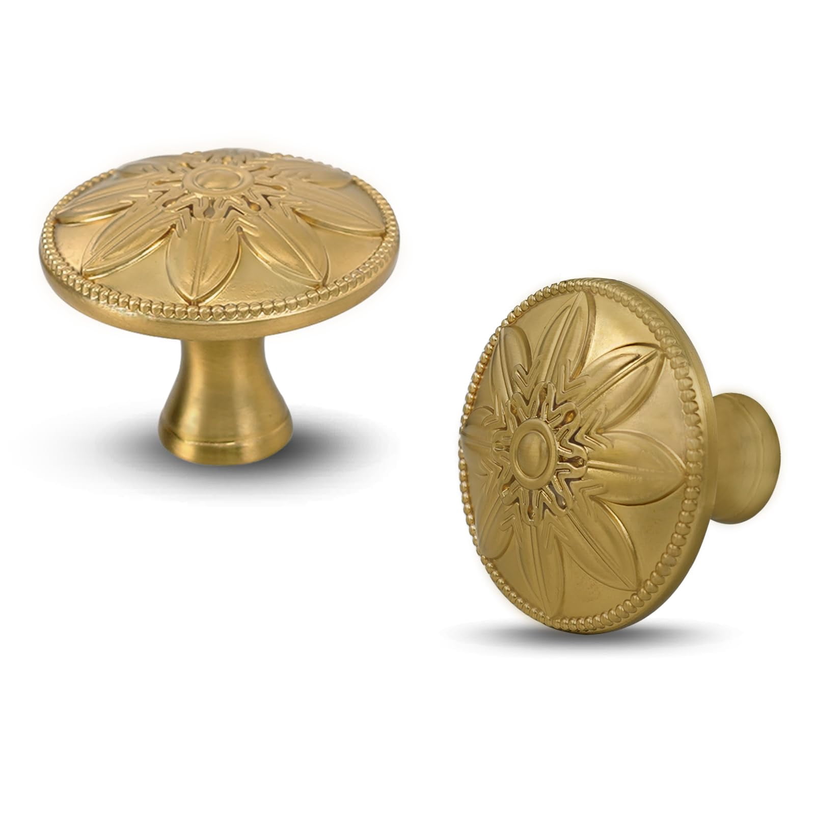 4 Pack Antique Brass Cabinet Knobs Vintage Dresser Knobs Drawer Knobs,1.4" Round Vintage Kitchen Cabinet Knobs Handles for Cabinets and Dresser Drawers Rustic