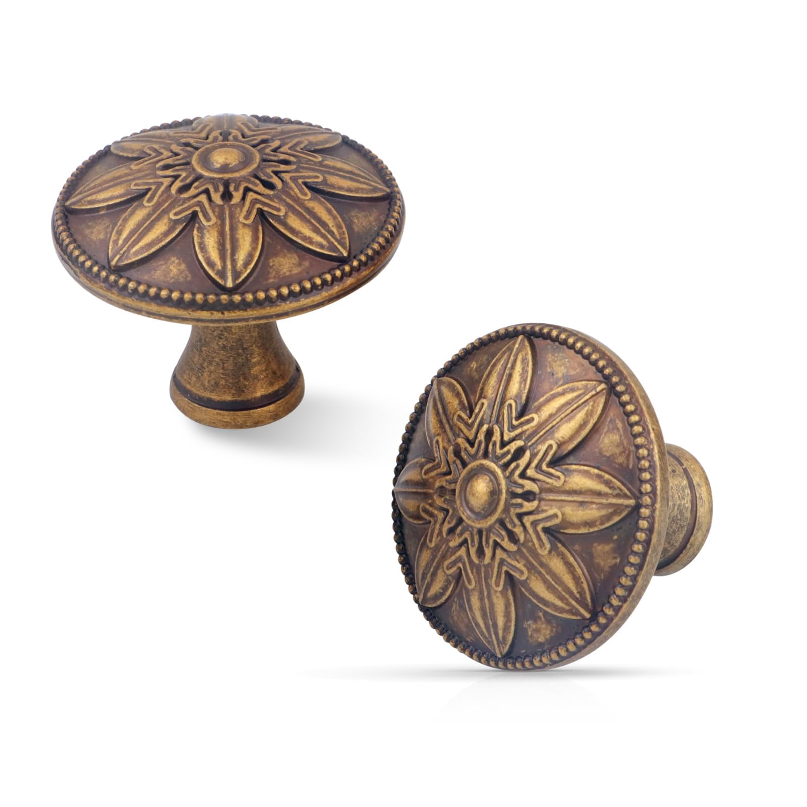 4 Pack Antique Brass Cabinet Knobs Vintage Dresser Knobs Drawer Knobs,1.4" Round Vintage Kitchen Cabinet Knobs Handles for Cabinets and Dresser Drawers Rustic