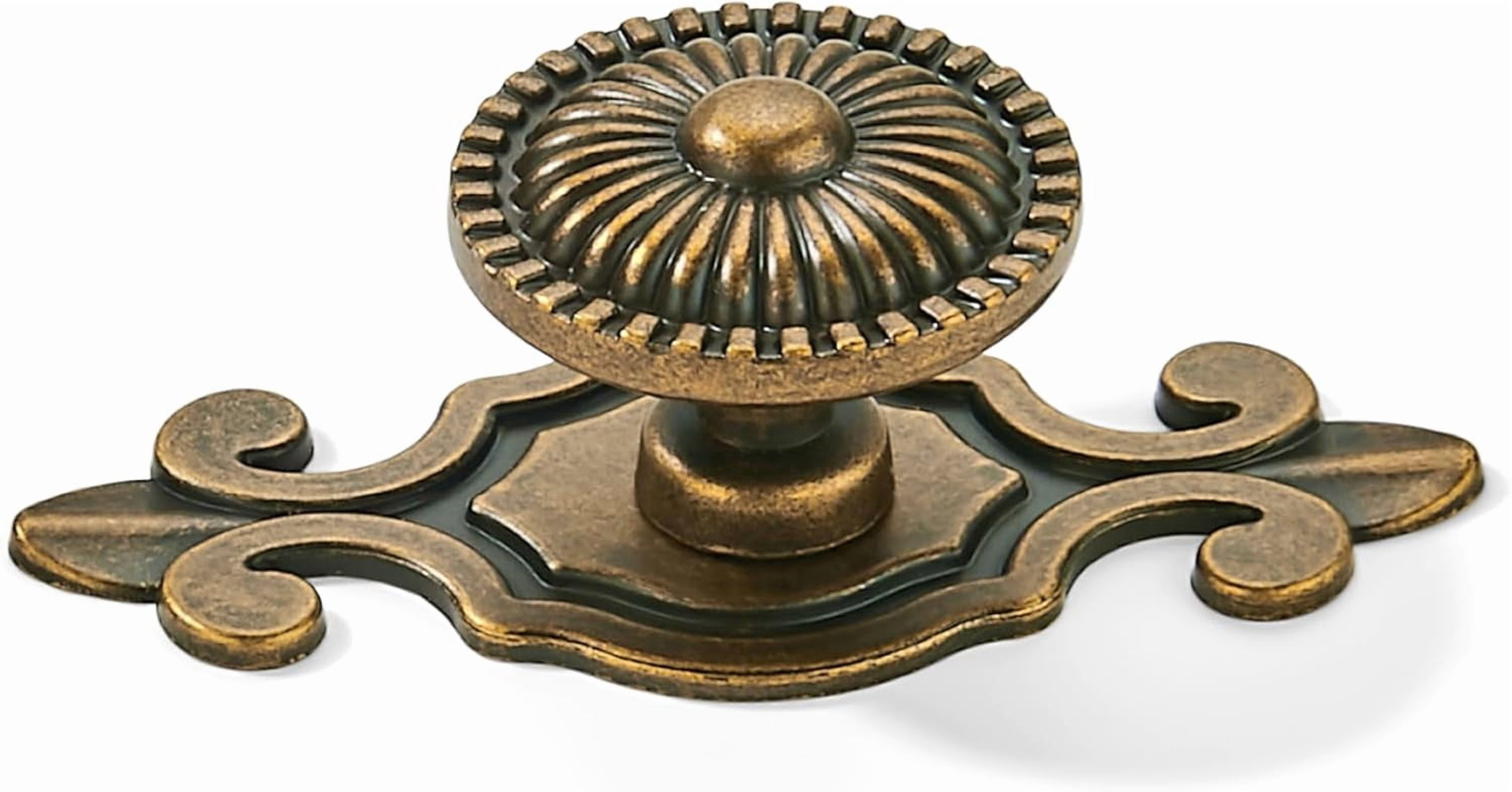 4 Pack Antique Brass Cabinet knobs Solid Heavy-Duty Vintage Retro Mushroom Drawer Knobs with Backplate Door Handles for Dresser Drawers Bi-Fold Knob