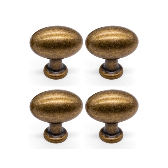 4 Pack Antique Brass Oval Cabinet Knobs, Vintage Drawer Knob Pulls, Metal Furniture Knobs for Dresser