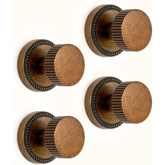 4 Pack Antique Brass Passage Door Knobs with Lock, Vintage Door Handles with Antique Brass Door Knobs Interior for Bedroom or Bathroom, Heavy Duty Door Lever for Left Right Sided Doors