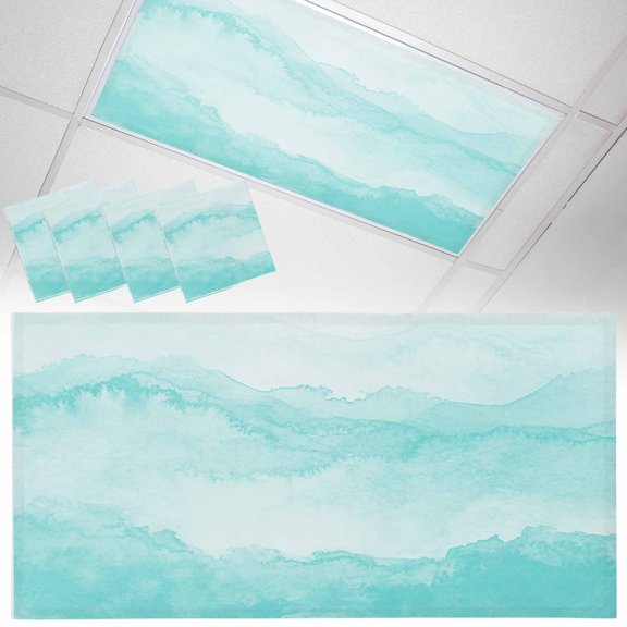 4 Pack Aqua Mountain Gradient Fluorescent Light Covers for Ceiling Lights Watercolor Texture Abstract Art Magnetic Ceiling Light Covers Overhead Light Filters for Office Classroom Home