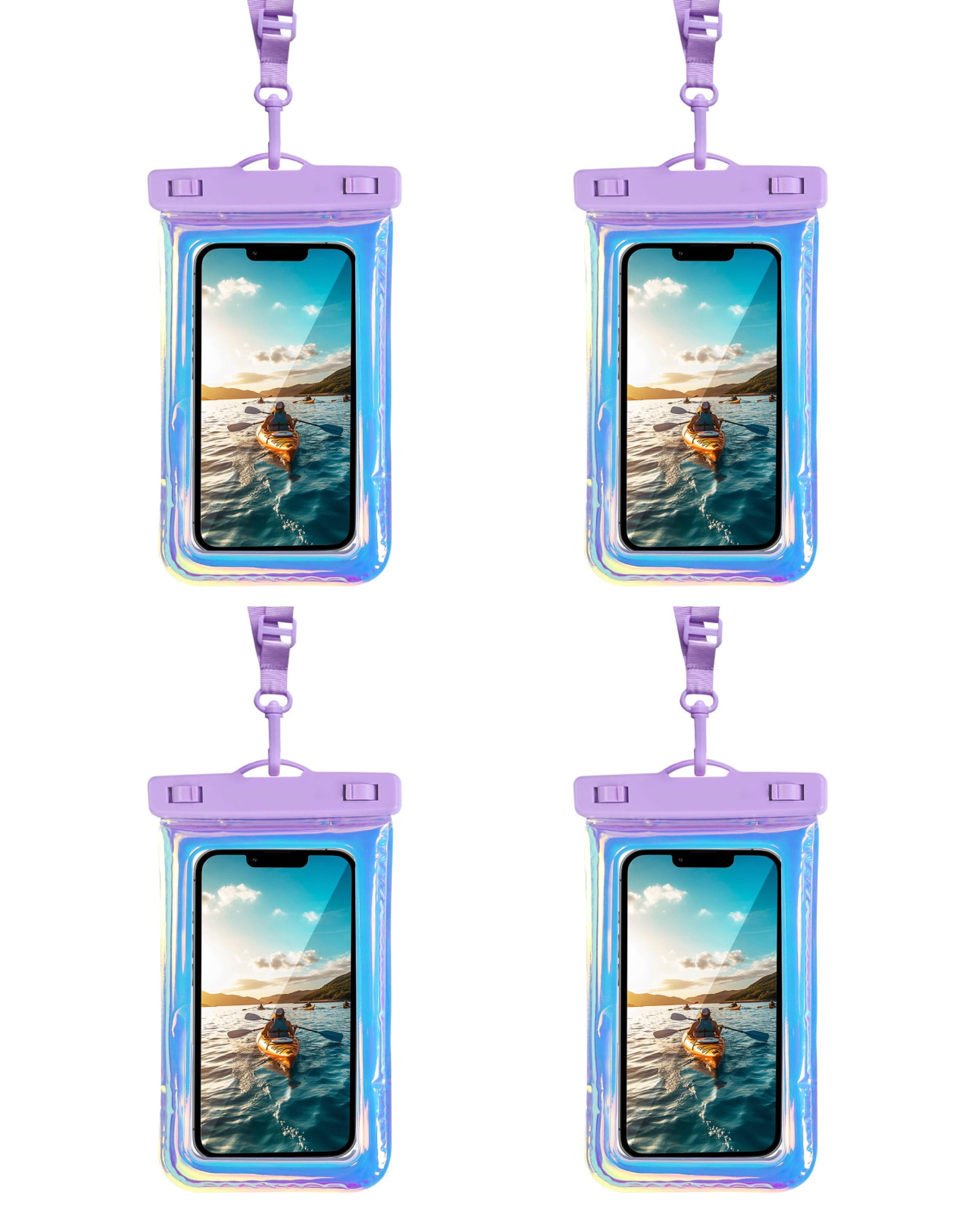 (4-Pack) AquaLock Universal Floating Waterproof Phone Pouch – Lilic – IPX8 Rated, Fits Phones up to 7" – Touchscreen Safe