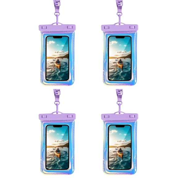 (4-Pack) AquaLock Universal Floating Waterproof Phone Pouch – Lilic – IPX8 Rated, Fits Phones up to 7" – Touchscreen Safe