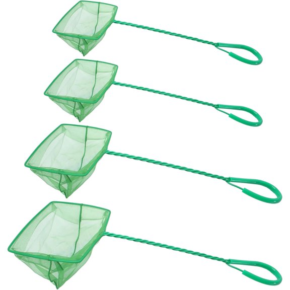 4 Pack Aquarium Fish Net 4 Sizes Quick Catch Mesh Nylon Fishing Catch Nets Square Fish Nets with Handle (3in, 4in, 5in, 6in)