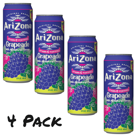 Arizona Grape Rickey AriZona Grapeade, Grape Flavored Beverage, 4 Pack, 23 oz Cans - Walmart.com