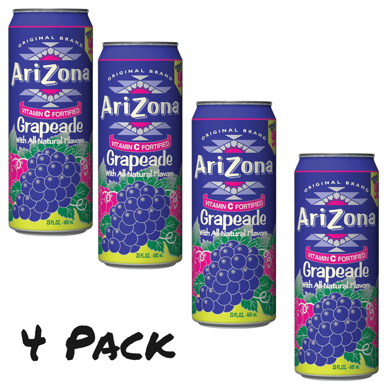 AriZona Grapeade, Grape Flavored Beverage, 4 Pack, 23 oz Cans