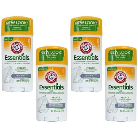 4 Pack Arm & Hammer Essentials Deodorant Solid, Unscented 2.5 Ounce Each