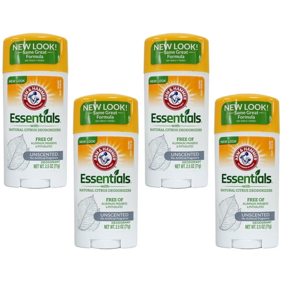 4 Pack Arm & Hammer Essentials Deodorant Solid, Unscented 2.5 Ounce Each