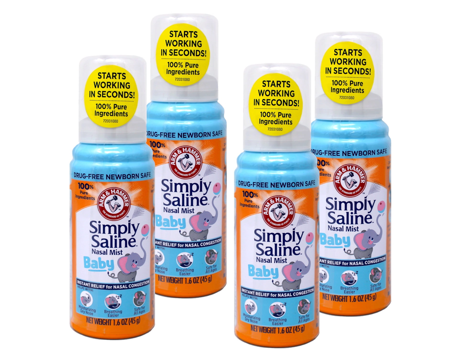 4 Pack - Arm and Hammer Simply Saline Baby Nasal Relief Mist 1.6 Ounce Each