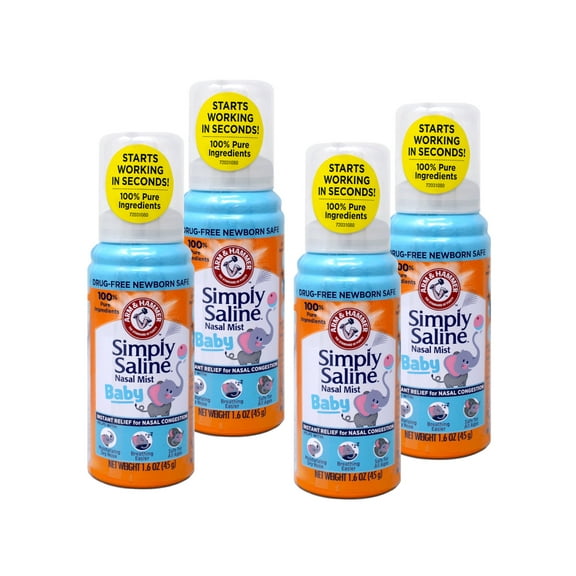 4 Pack - Arm and Hammer Simply Saline Baby Nasal Relief Mist 1.6 Ounce Each