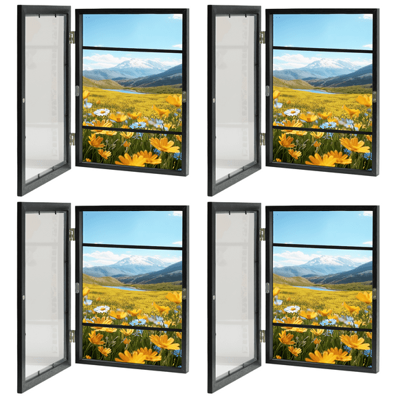 4 Pack Art Frames, 9"×11.8" Magnetic Front Opening Artwork Frames, Changeable Picture Storage Frames, Crafts Painting Art Display, Black
