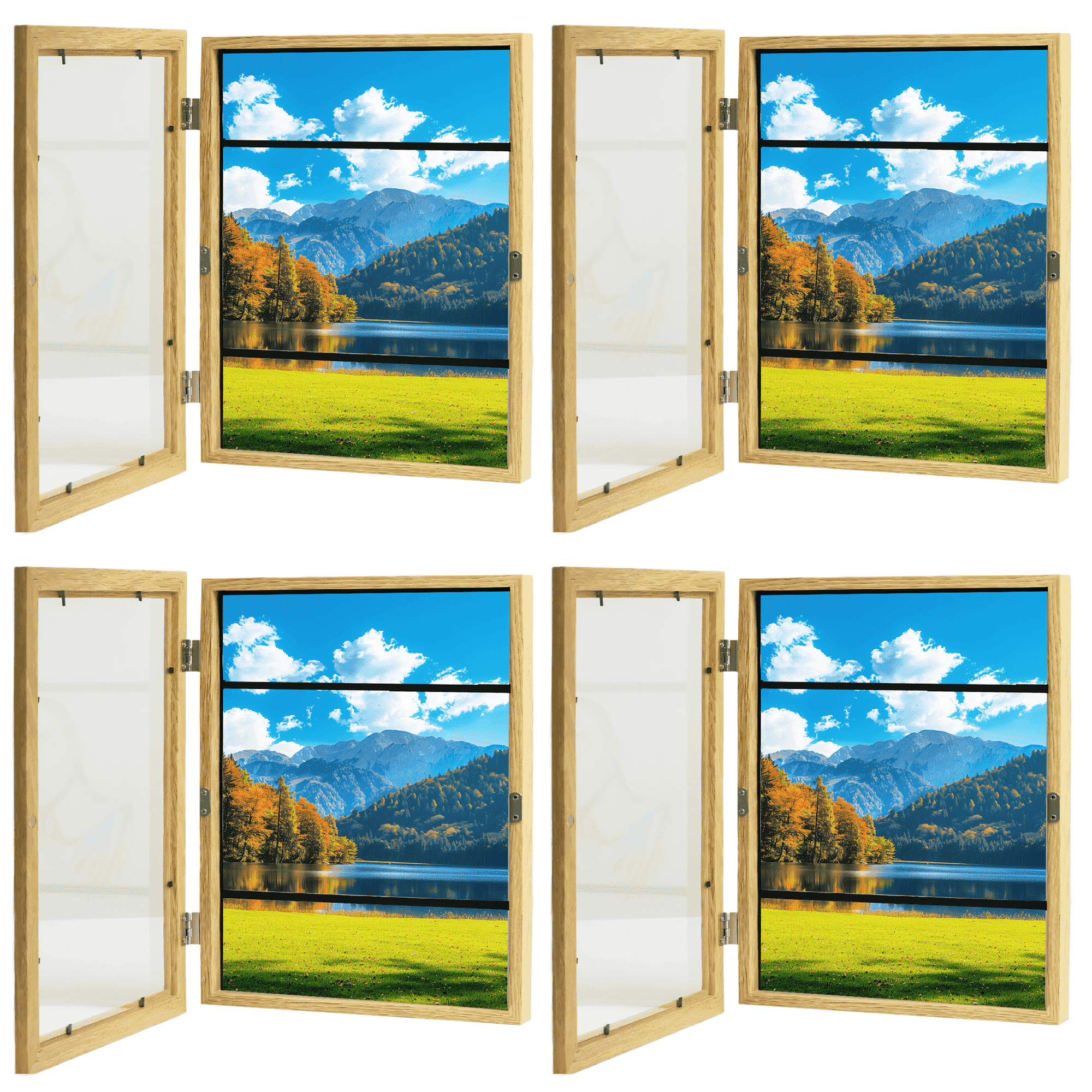 Storvive 4 Pack Art Frames, 8.27" x 11.69" Magnetic Front Opening Artwork Frames, Changeable Picture Storage Frames, Crafts Painting Art Display, Dark Wood