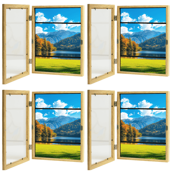 4 Pack Art Frames, 9"×11.8" Magnetic Front Opening Artwork Frames, Changeable Picture Storage Frames, Crafts Painting Art Display, Dark Wood