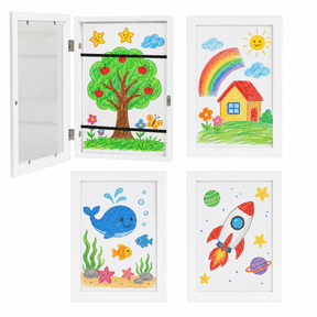 Storvive 4 Pack Art Frames, 8.27" x 11.69" Magnetic Front Opening Artwork Frames, Changeable Picture Storage Frames, Crafts Painting Art Display, White