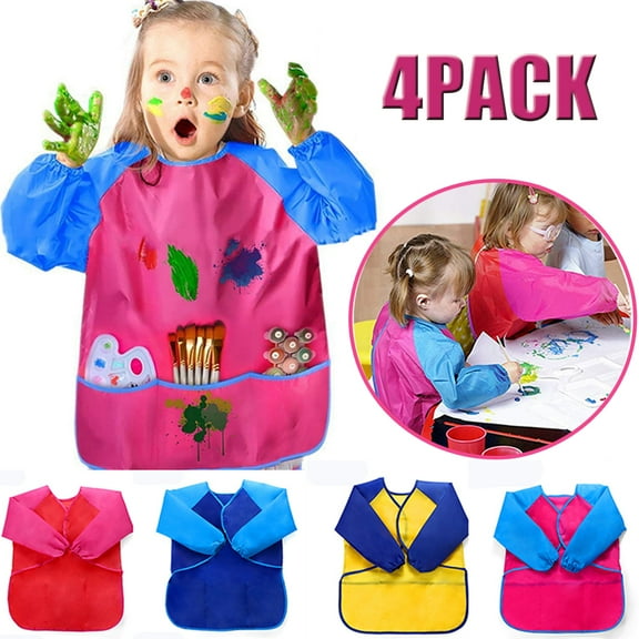4 Pack Art Smock for Kids Artist Aprons Waterproof Painting Apron for Play, Classroom, Crafts & Art Painting Activity