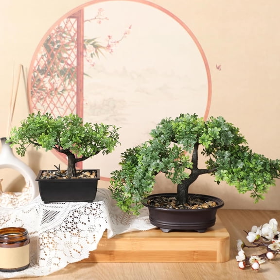 4 Pack Artificial Bonsai Tree Indoor Small Fake Plants in Pots for Home Table Office Desk Bathroom Shelf Bookshelf Bedroom Living Room Farmhouse Decorations
