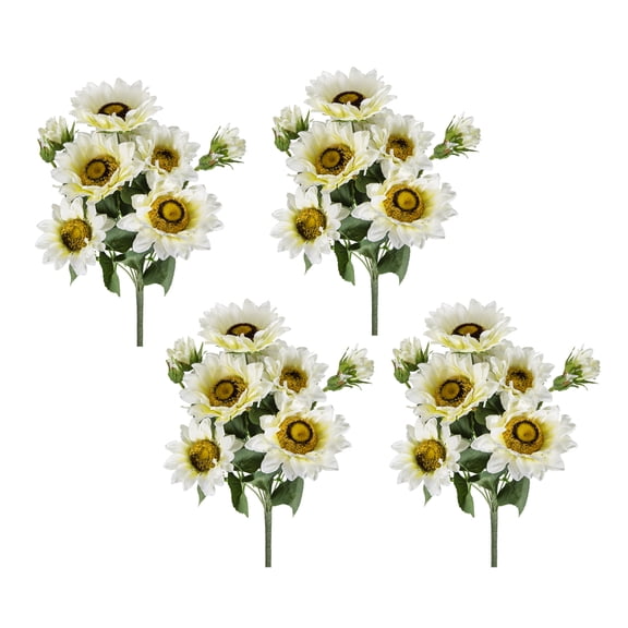 4Pack Artificial CreamColored Sunflower Bushes, 18.9 Inch Faux Flower Stems Made of Polyester with Bendable IronWire for Vase Bouquet & DIY Wreath Crafts