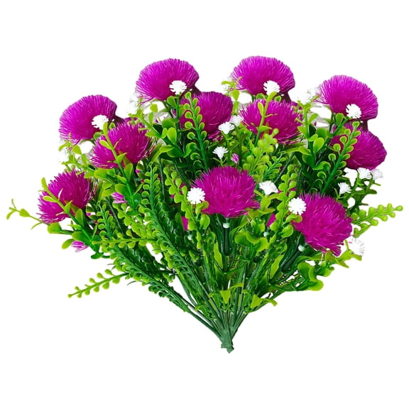 4 Pack Artificial Dandelion Plants, Plastic Flowers Shrubs Bushes Fake Grass Wedding Indoor Outdoor Home Garden Centerpieces - red