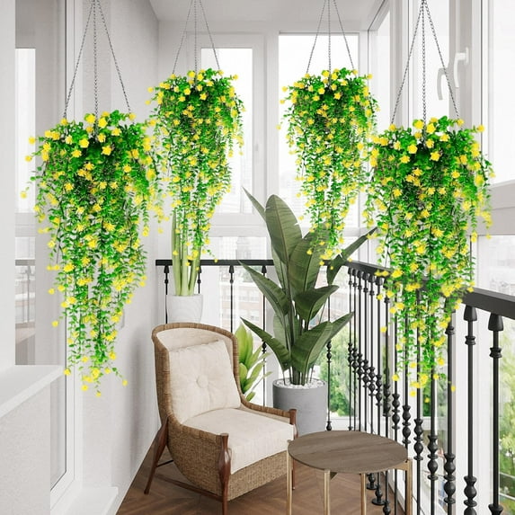 4-Pack Artificial Hanging Flower Vines, Plastic Chlorophytum Fake Plants for Outdoor and Indoor Decor