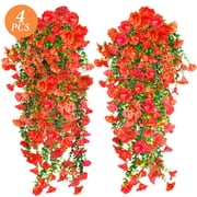 simeccom 4 Pcs Artificial Hanging Plants Flowers Outdoor, 29.5 Inch Fake Hanging Flower Faux Hanging Morning Glory Flowers with UV Resistant Outdoor Decorations for Flower Basket, Planter, Porch, Ga