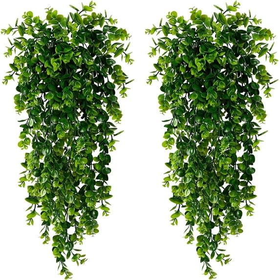 4 Pack Artificial Hanging Plants Fake Hanging Plant Faux Hanging Eucalyptus Plants UV Resistant Plastic Plants for Indoor Outdoor Room Wall Wedding Patio Porch Decor