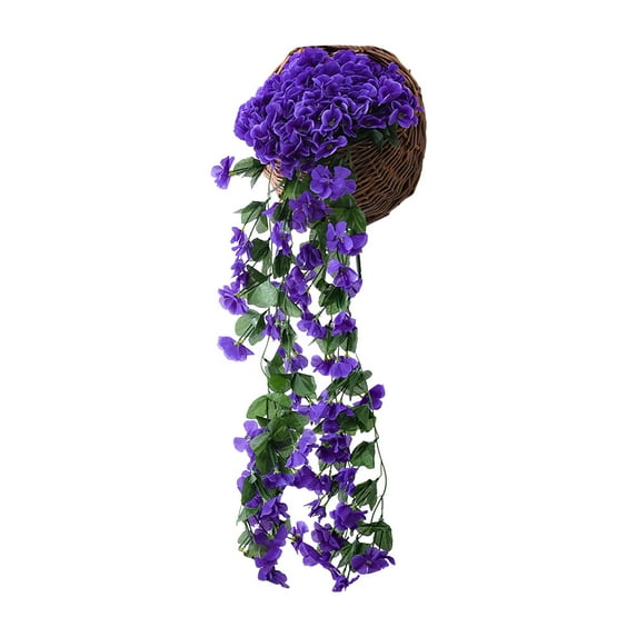 4 Pack Artificial Morning Glory Flowers, UV-Resistant Precisetrue Hanging Flowers 29.5", Silk Fake Plants Hanging Basket for Spring Outdoor Wedding Yard Garden Decor, Violet