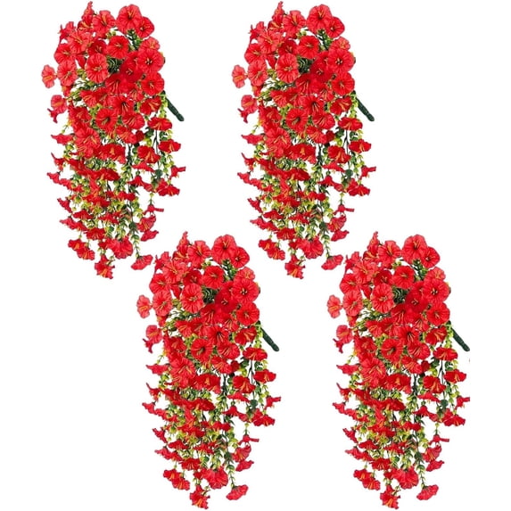 4-Pack Artificial Morning Glory Vines 80cm/31.5in – UV Resistant Silk & Plastic Faux Flowers with Flexible Stems for Outdoor Wedding Porch Patio Balcony Garden Decor (4 Colors)
