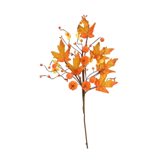 4 Pack Artificial Pumpkin Picks Fall Halloween Decorations 20.9 Tall Orange Pumpkin Berry Stems with Maple Leaf Fall Pumpkin Branches for Autumn Harvest Festival Thanksgiving Day Decor
